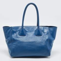 Pre Owned Prada Blue Leather Front Pocket Wing Tote