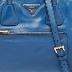 Pre Owned Prada Blue Leather Front Pocket Wing Tote