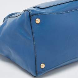 Pre Owned Prada Blue Leather Front Pocket Wing Tote