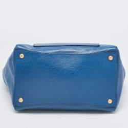 Pre Owned Prada Blue Leather Front Pocket Wing Tote