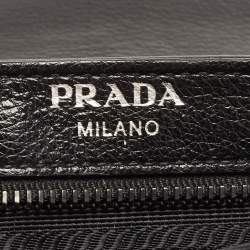 Pre Owned Prada Black Glace Leather Studded Flap Shoulder Bag