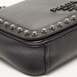 Pre Owned Prada Black Glace Leather Studded Flap Shoulder Bag