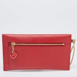 Pre Owned Prada Red Saffiano Leather Envelope Wristlet Clutch 