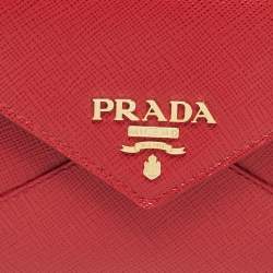 Pre Owned Prada Red Saffiano Leather Envelope Wristlet Clutch 