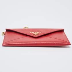 Pre Owned Prada Red Saffiano Leather Envelope Wristlet Clutch 