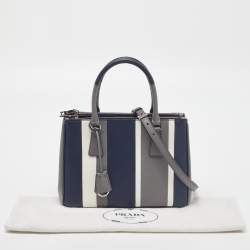 Pre Owned Prada Tricolor Stripe Saffiano Leather Small Double Zip Tote