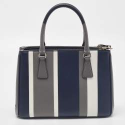 Pre Owned Prada Tricolor Stripe Saffiano Leather Small Double Zip Tote