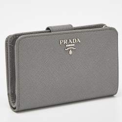 Prada Grey Saffiano Metal Leather Flap French Wallet
