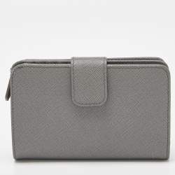 Prada Grey Saffiano Metal Leather Flap French Wallet