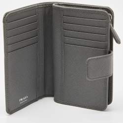 Prada Grey Saffiano Metal Leather Flap French Wallet