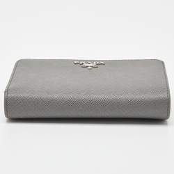 Prada Grey Saffiano Metal Leather Flap French Wallet