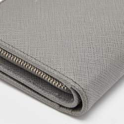 Prada Grey Saffiano Metal Leather Flap French Wallet