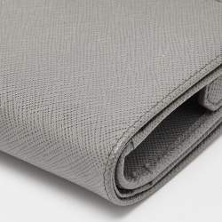 Prada Grey Saffiano Metal Leather Flap French Wallet