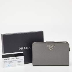 Prada Grey Saffiano Metal Leather Flap French Wallet
