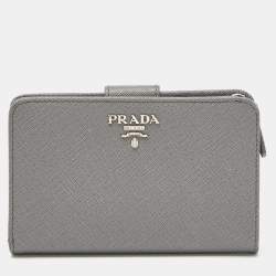 Prada Grey Saffiano Metal Leather Flap French Wallet
