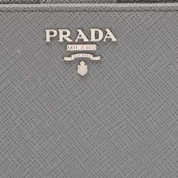 Prada Grey Saffiano Metal Leather Flap French Wallet