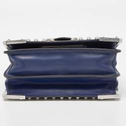 Pre Owned Prada Blue/Black Leather Cahier Studded Shoulder Bag