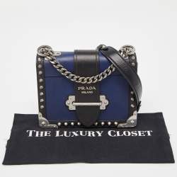 Pre Owned Prada Blue/Black Leather Cahier Studded Shoulder Bag