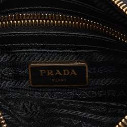 Pre Owned Prada Black Nylon and Leather Logo Double Zip Crossbody Bag