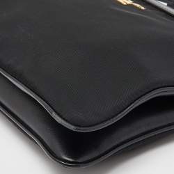 Pre Owned Prada Black Nylon and Leather Logo Double Zip Crossbody Bag