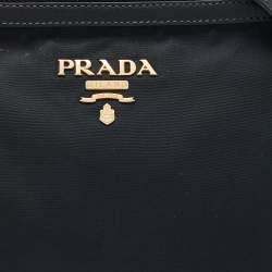 Pre Owned Prada Black Nylon and Leather Logo Double Zip Crossbody Bag