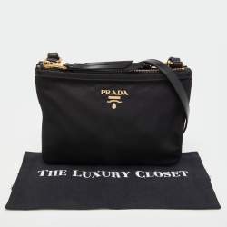 Pre Owned Prada Black Nylon and Leather Logo Double Zip Crossbody Bag
