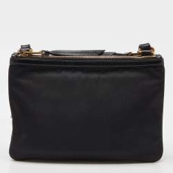 Pre Owned Prada Black Nylon and Leather Logo Double Zip Crossbody Bag
