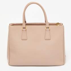 Pre Owned Prada Light Pink Saffiano Lux Leather Medium Double Zip Tote
