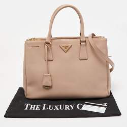Pre Owned Prada Light Pink Saffiano Lux Leather Medium Double Zip Tote