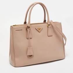 Pre Owned Prada Light Pink Saffiano Lux Leather Medium Double Zip Tote