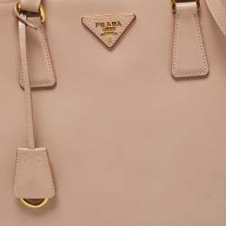 Pre Owned Prada Light Pink Saffiano Lux Leather Medium Double Zip Tote