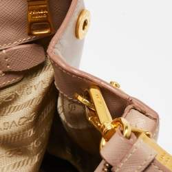 Pre Owned Prada Light Pink Saffiano Lux Leather Medium Double Zip Tote
