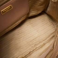 Pre Owned Prada Light Pink Saffiano Lux Leather Medium Double Zip Tote