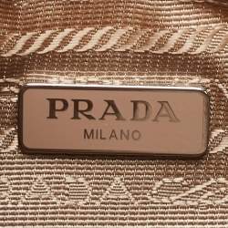 Pre Owned Prada Beige Nylon and Leather Re-Edition 2005 Baguette Bag