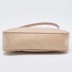 Pre Owned Prada Beige Nylon and Leather Re-Edition 2005 Baguette Bag