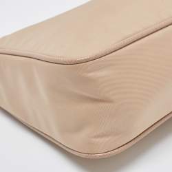 Pre Owned Prada Beige Nylon and Leather Re-Edition 2005 Baguette Bag