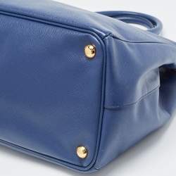Pre Owned Prada Navy Blue Saffiano Lux Leather Large Galleria Double Zip Tote