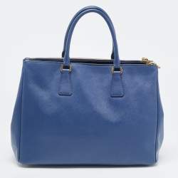 Pre Owned Prada Navy Blue Saffiano Lux Leather Large Galleria Double Zip Tote