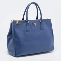 Pre Owned Prada Navy Blue Saffiano Lux Leather Large Galleria Double Zip Tote