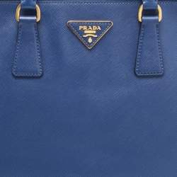 Pre Owned Prada Navy Blue Saffiano Lux Leather Large Galleria Double Zip Tote