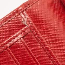 Pre Owned Prada Red Saffiano Metal Leather Logo Trifold Compact Wallet