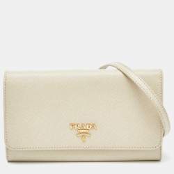 Prada Cream Saffiano Leather Wallet On Strap Prada