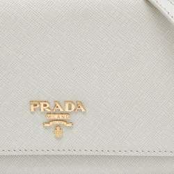 Pre Owned Prada Cream Saffiano Leather Wallet On Strap