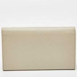 Pre Owned Prada Cream Saffiano Leather Wallet On Strap