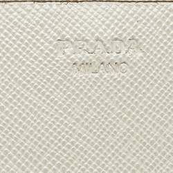 Pre Owned Prada Cream Saffiano Leather Wallet On Strap