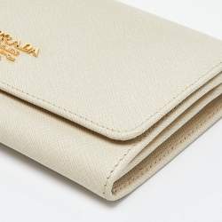 Pre Owned Prada Cream Saffiano Leather Wallet On Strap