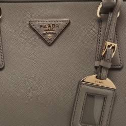 Pre Owned Prada Grey Saffiano Lux Leather Dome Satchel