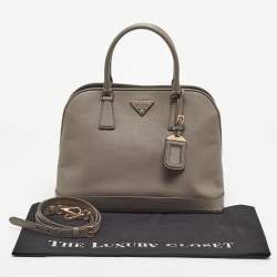 Pre Owned Prada Grey Saffiano Lux Leather Dome Satchel