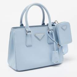 Pre Owned Prada Blue Saffiano Leather Mini Galleria Open Tote