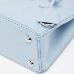 Pre Owned Prada Blue Saffiano Leather Mini Galleria Open Tote